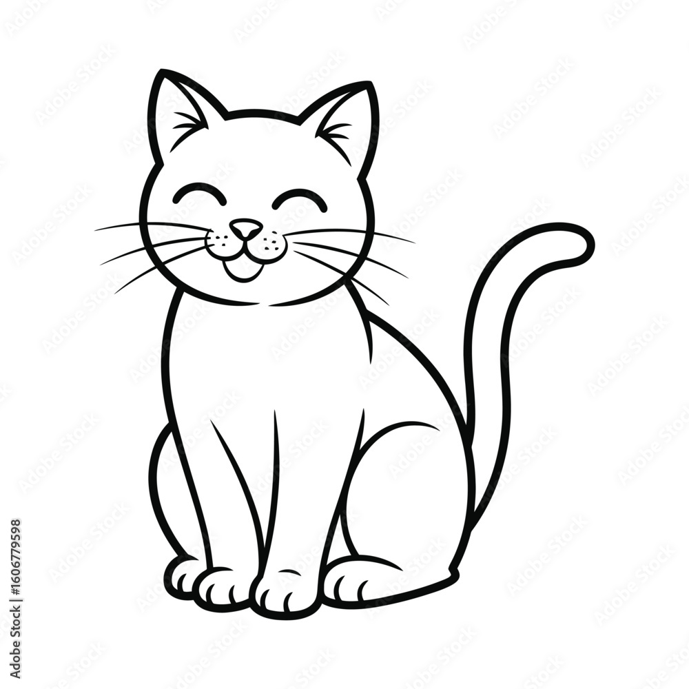 Obraz premium Cute Smiling Cat Line Art - Pet, Feline & Animal Illustration