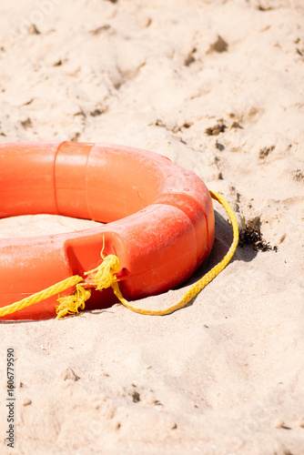 Lifering lifeguard on the beach sunny day