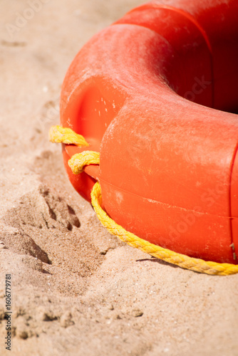 Lifering lifeguard on the beach sunny day