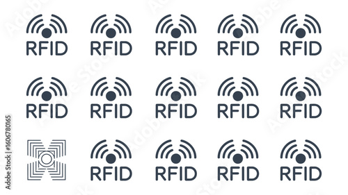 Set of rfid icons for radio frequency identification system on white background
