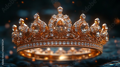 Exquisite golden crown embellished with sparkling diamonds showing royalty and opulence photo