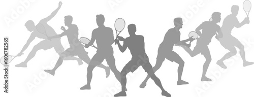 Silhouette Tennis players set. Active sports people healthy players fitness silhouettes concept.