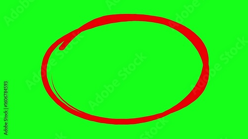 Circle marker with drawing effect, hand drawn circle marker green screen, red marker green screen pen style, Red Circle Highlighter Scribble Animation on transparent background.