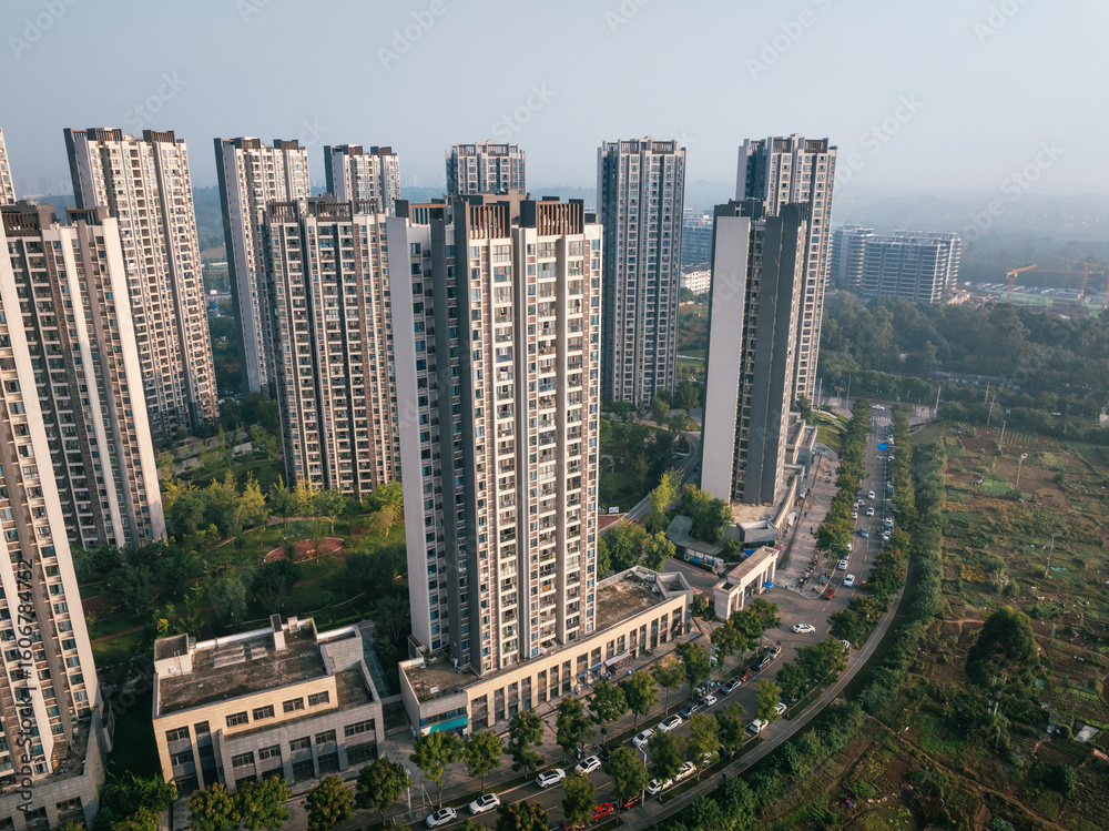 Obraz premium Aerial view of landscape in Chengdu city, China