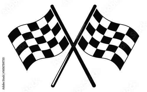 Racing start and finish checkered flags crossed nascar racing flag vector silhouette illustration