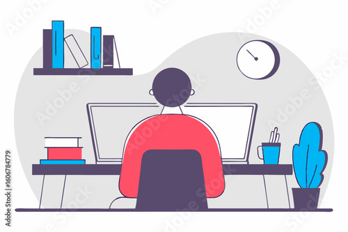 Osoba pracująca przy biurku w domu. Koncepcja pracy zdalnej, freelancingu i e-learningu.
