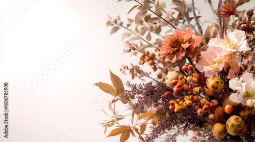 秋の花のブーケ、白背景