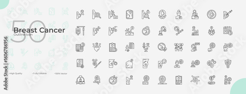 Breast Cancer Line Editable Icons set. Vector illustration in modern thin line style of Breast Cancer icons: breast, cancer, tumor, etc