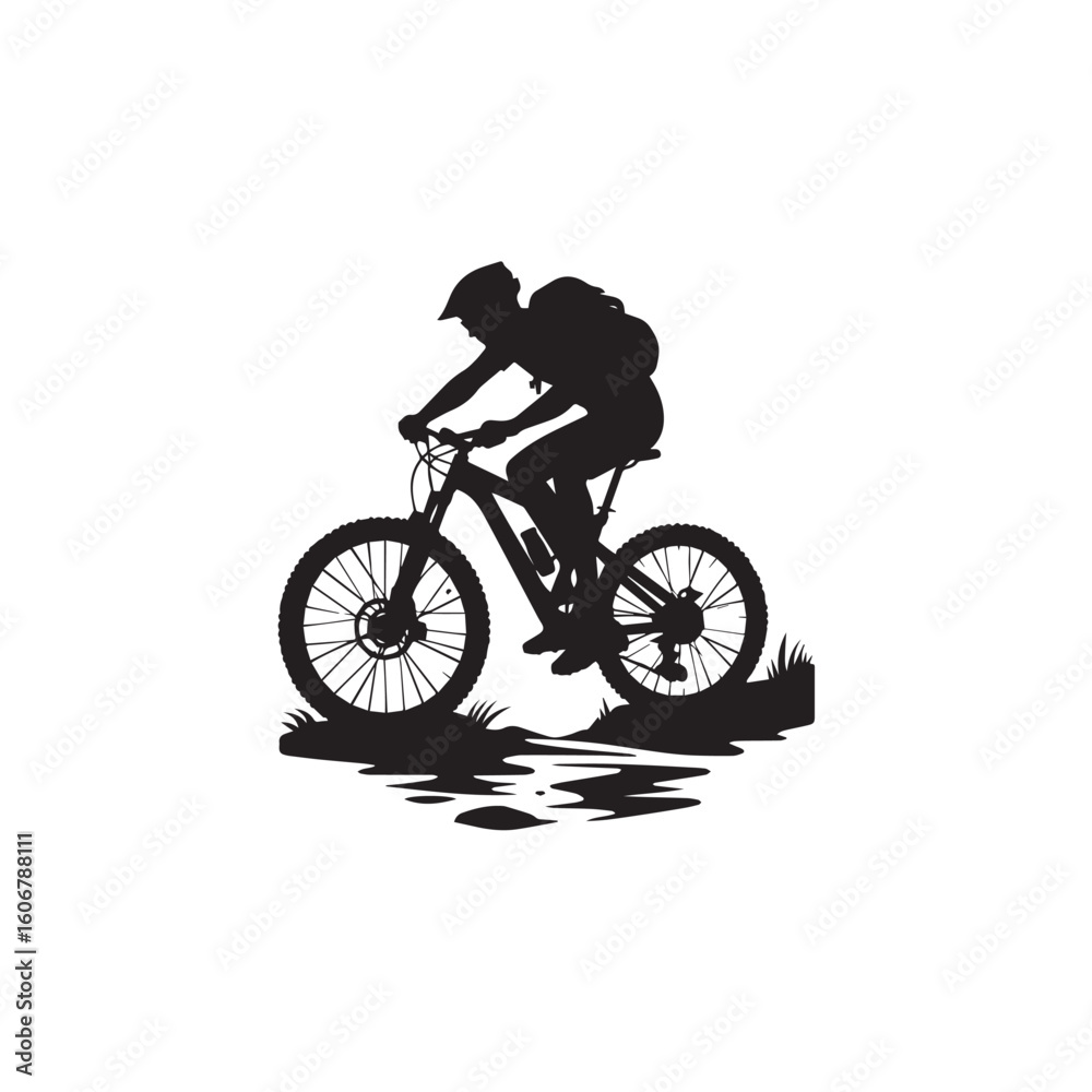 Fototapeta premium Biking silhouette black and white vector icon