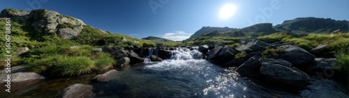 Stunning hdr panoramic view of a scenic river landscape in nature 360 degrees experience