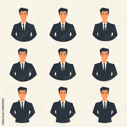 Set of Businessman upper body character. flat design style minimal vector illustration.
