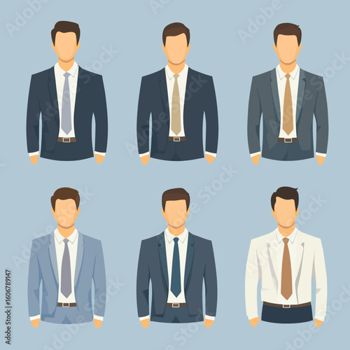Set of Businessman upper body character. flat design style minimal vector illustration.