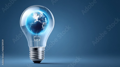 Renewable energy data center. Light bulb featuring a globe, symbolizing innovation and global ideas in a modern design.