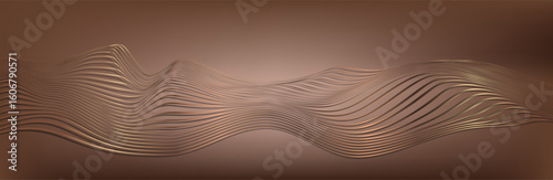Gold wave on brown background. Linear geometric Art deco bricks. 20s retro style. Luxury seamless pattern. Packaging or menu design.Vector. Abstract Segwit. sound wave