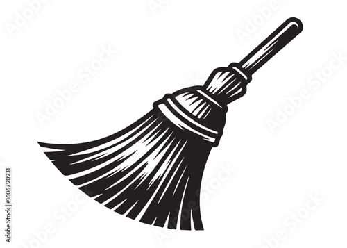 broom silhouette vector logo illustration, cleaning broom logo design, halloween witch broom silhouette  vector logo,  broom cleaning tool logo vector silhouette on white background