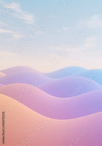 Pastel-colored, undulating abstract landscape with soft gradients and a clear sky.