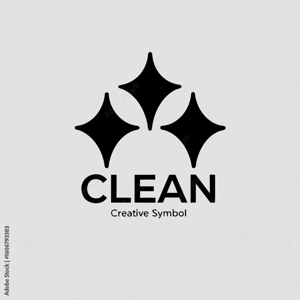 Obraz premium Black cluster of star shapes with text C L E A N Creative Symbol white clean
