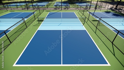 empty blue and green outdoor pickleball court pickle ball