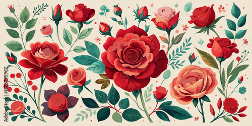 Seamless floral pattern with red white and yellow tulips in a romantic spring style