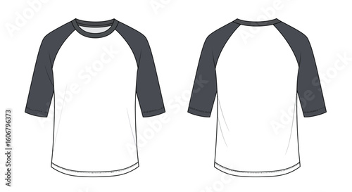 Raglan 3/4 Sleeve T-Shirt Template – Flat Vector