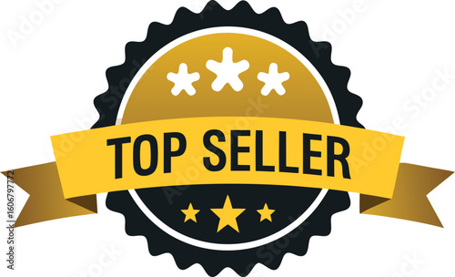 Top seller badge with stars and ribbon