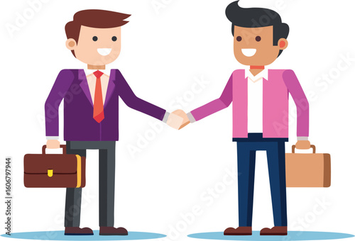 Two businessmen shaking hands and carrying briefcases