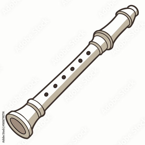 A simple illustration of a white recorder musical instrument with black finger holes, isolated on a plain white background