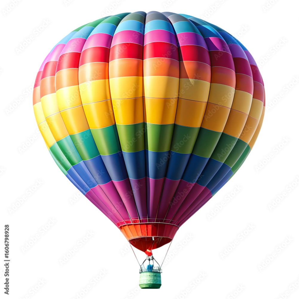 Naklejka premium Vibrant Rainbow Hot Air Balloon Ascending
