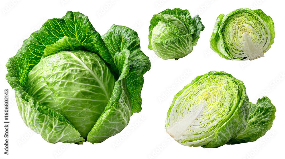 Obraz premium Vibrant green cabbage heads thrive in a lush farm field, picture of healthy eating.