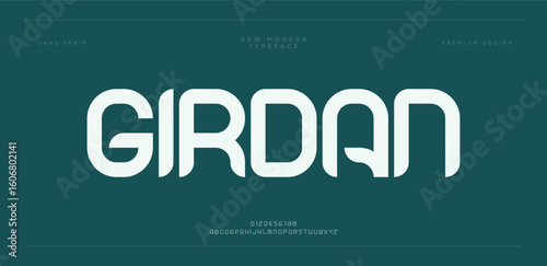 Girdan Modern geometric sans serif alphabet display font vector illustration
