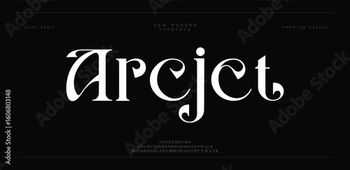 Arcjct  futuristic font tech alphabet made game console style, childish letters and numbers vector illustration 10EPS