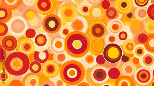 A retro style background with many circles of varying sizes and colors in shades of orange and brown