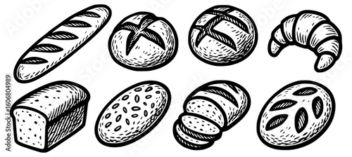 Wallpaper Mural Artisan Bread Vector Set: Rustic Vintage Hand-Drawn Line Art Style Bakery Illustrations 
 Torontodigital.ca