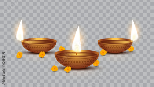 Diwali diya in transparent background. vector illustration. Indian festival of lights Happy Diwali, holiday Background, Diwali celebration.