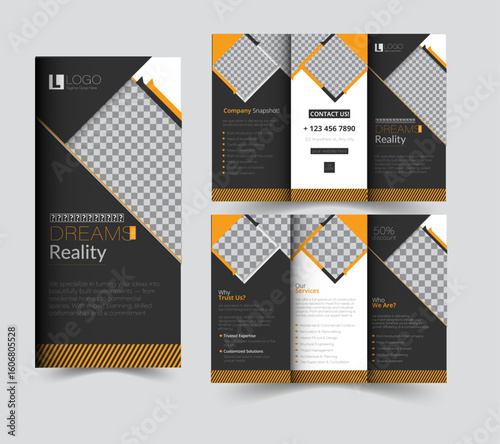 construction brochure templet design set. construction brochure template with modern, minimal and abstract design in A4 format.