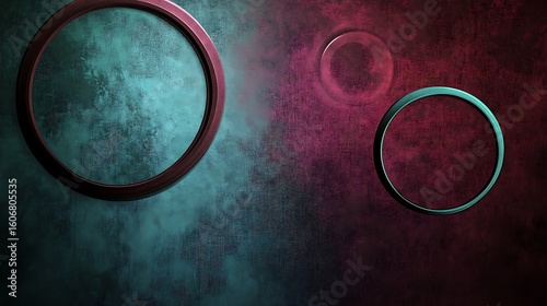 Abstract background with circles in red and green on a textured surface with a gradient effect