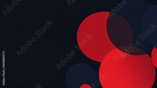 Abstract dark backdrop with overlapping red and dark blue circles in a modern design style