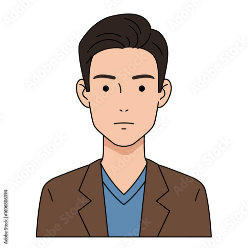 Confident young man in suit jacket looking forward, professional and approachable headshot illustration