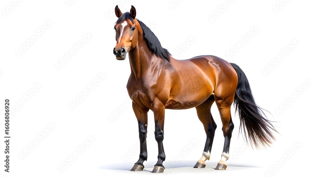 Obraz premium Full shot of a chestnut horse against a white background