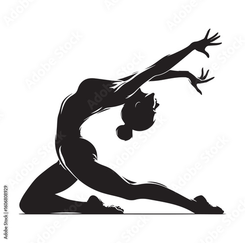 Gymnastics female competing on balance beam silhouette vector graphics