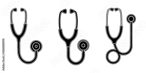 stethoscope silhouette set, isolated background