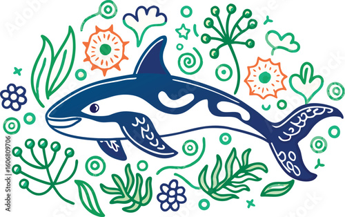 Beautiful Killer Whale with white background