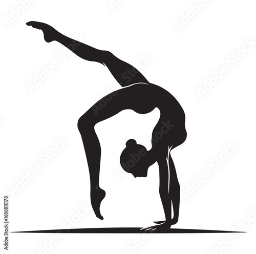 Gymnastics female competing on balance beam silhouette vector graphics