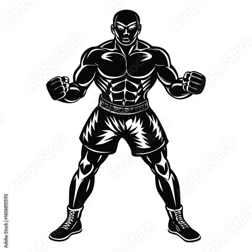 Vector a boxer stand with pose vector silhouette on white background