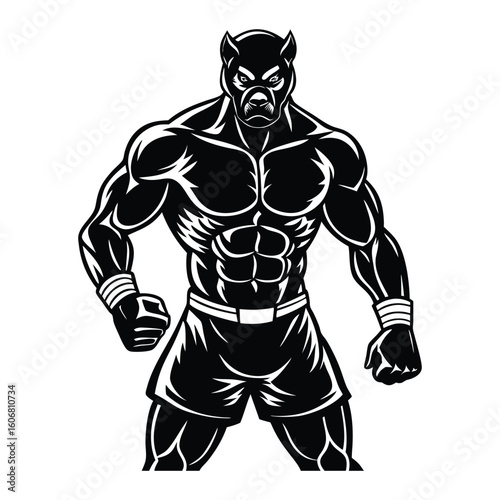 Vector a boxer stand with pose vector silhouette on white background