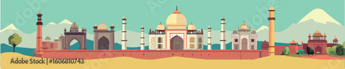 India Heritage Monuments Flat Vector Illustration
