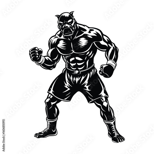 Vector a boxer stand with pose vector silhouette on white background