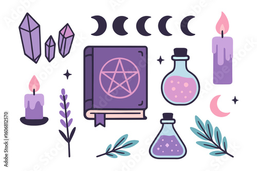 Mystical Crystal and Witchcraft Object Vector Set – Magical Aesthetic Icons