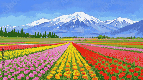 Alabaster Bloom Tulip field view isolated watercolor vector illustration svg
