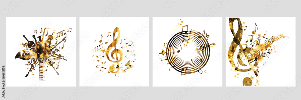 Fototapeta premium Music background with colorful music notes vector illustration design. Artistic music festival poster, live concert events, party flyer, music notes signs and symbols 